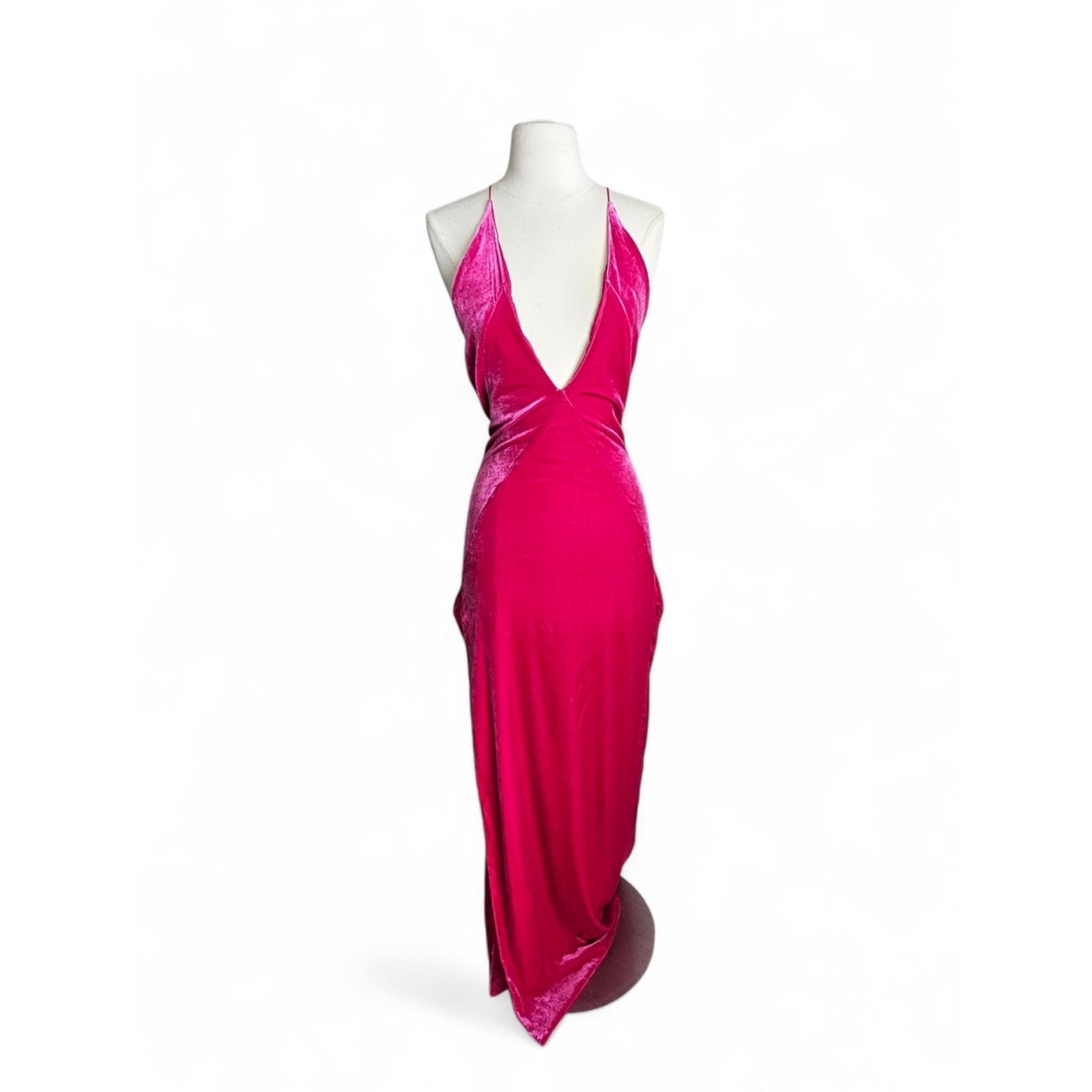 Michael Lo Sordo Alexandra Pink Velvet Plunge Halter Maxi Dress Nwt Us 2 Au 6 — image 8 of 8
